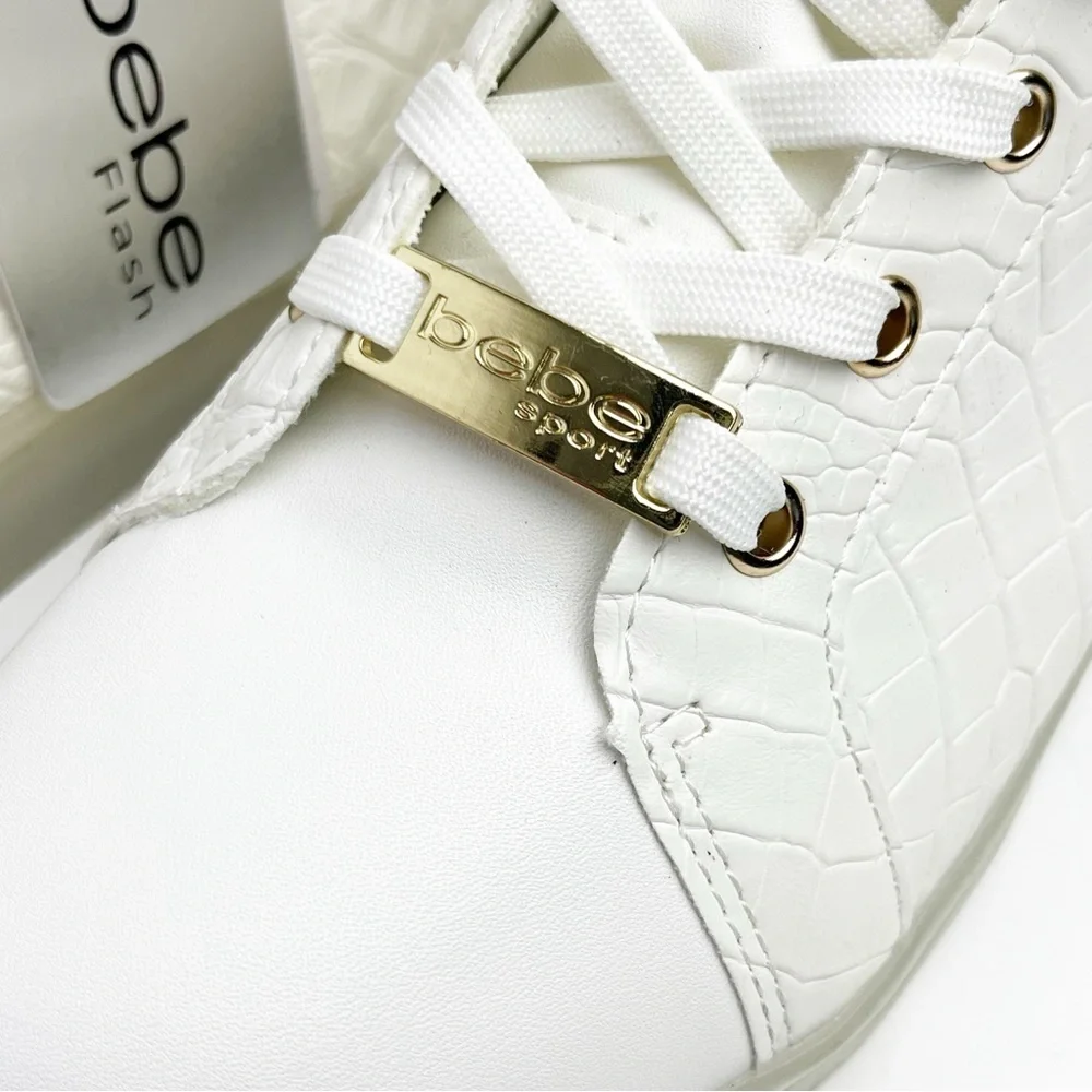 BEBE SPORT Keene White Faux Croc Embossed Lace Up High Top Sneakers Size 8 Y2K - Picture 7 of 14